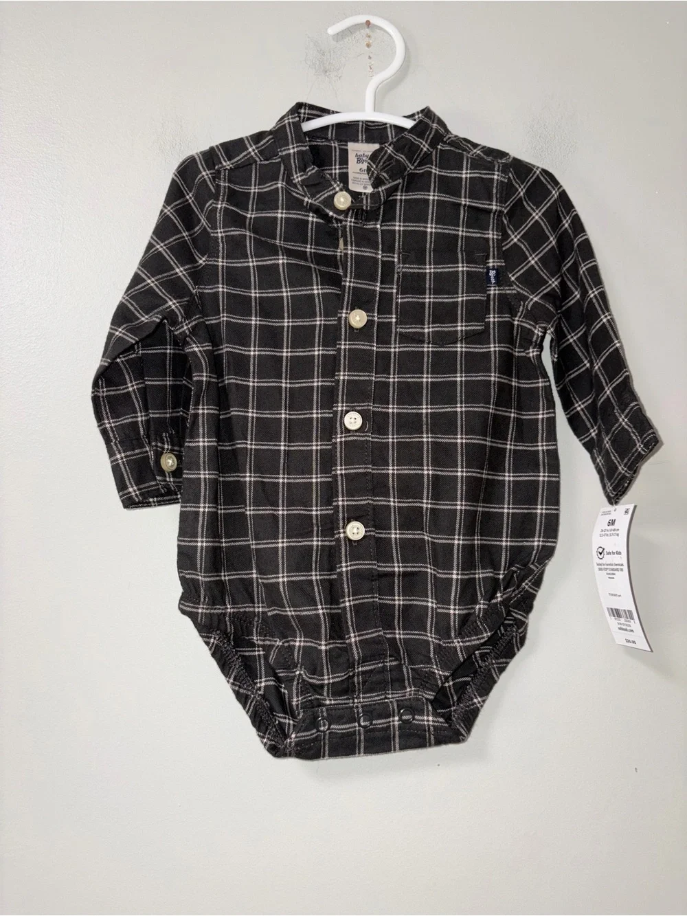 Baby B’gosh Black Plaid Flannel Bubble Romper Boys 6M NWT